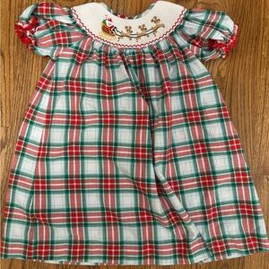 Plaid Holiday Dress with Embroidered Collar